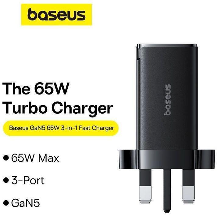 Baseus GaN5 Pro Fast Charger 2 USB-C + 1 USB-A 65W UK - Black, , large image number 5