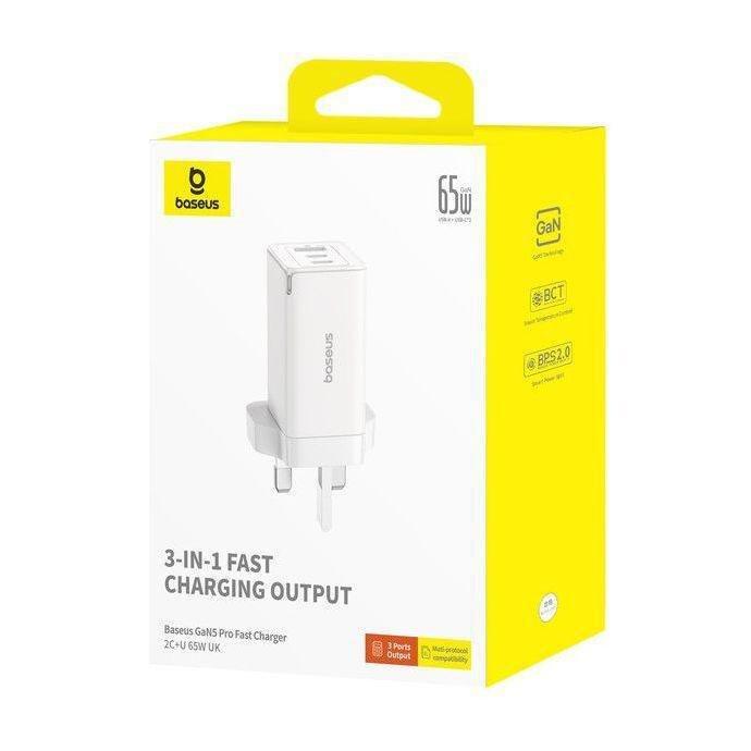 Baseus GaN5 Pro Fast Charger 2 USB-C + 1 USB-A 65W UK - Moon White, , medium