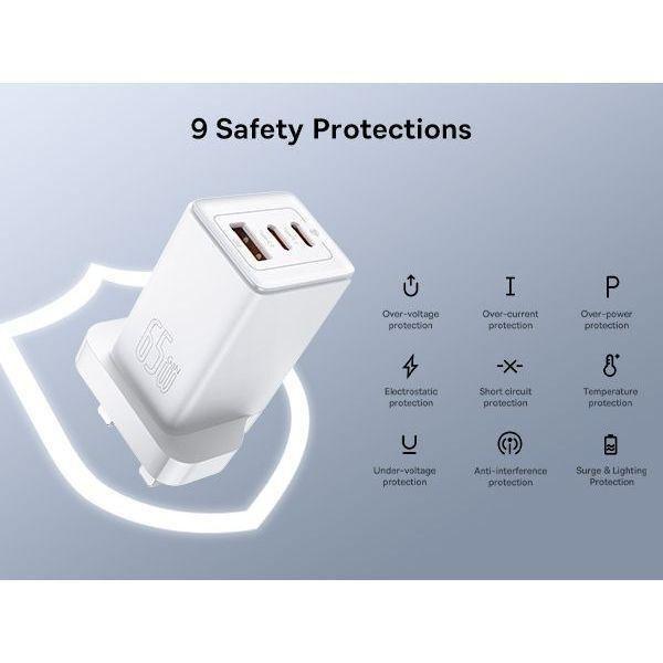 Baseus GaN5 Pro Fast Charger 2 USB-C + 1 USB-A 65W UK - Moon White, , large image number 3
