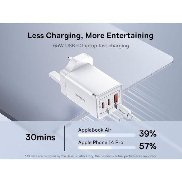 Baseus GaN5 Pro Fast Charger 2 USB-C + 1 USB-A 65W UK - Moon White, , large image number 5