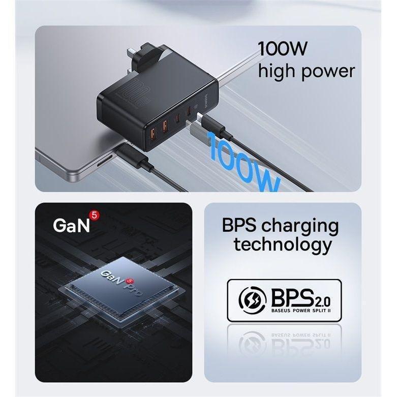 Baseus GaN5 Pro Fast Charger 2 USB-C+ 2 USB-A 100W UK - Black, , large image number 1