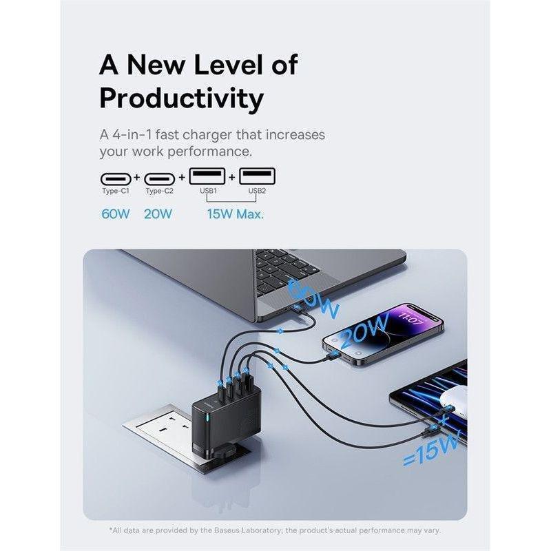 Baseus GaN5 Pro Fast Charger 2 USB-C+ 2 USB-A 100W UK - Black, , large image number 2