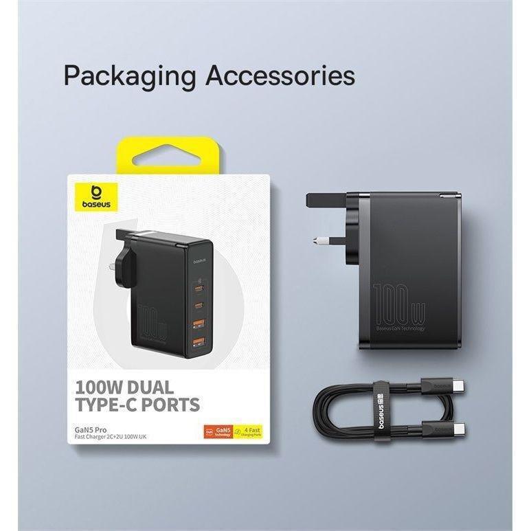 Baseus GaN5 Pro Fast Charger 2 USB-C+ 2 USB-A 100W UK - Black, , large image number 5