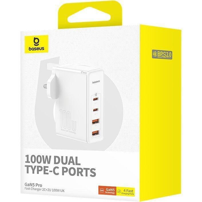 Baseus GaN5 Pro Fast Charger 2 USB-C+ 2 USB-A 100W UK - Moon White, , large image number 2