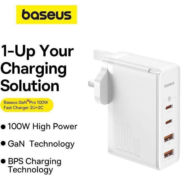 Baseus GaN5 Pro Fast Charger 2 USB-C+ 2 USB-A 100W UK - Moon White, , large image number 4