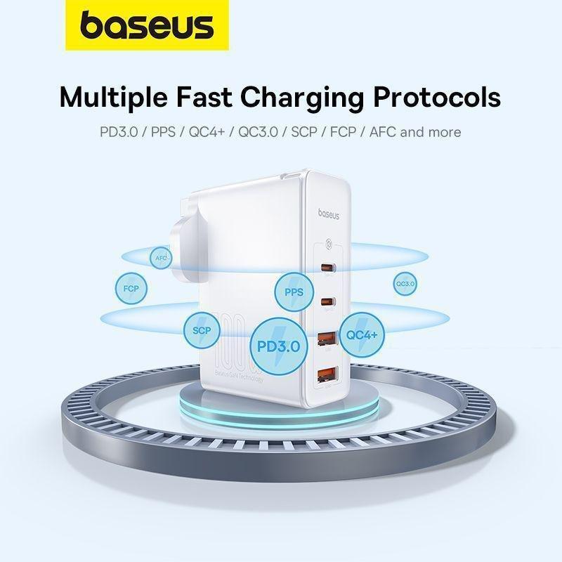 Baseus GaN5 Pro Fast Charger 2 USB-C+ 2 USB-A 100W UK - Moon White, , large image number 5