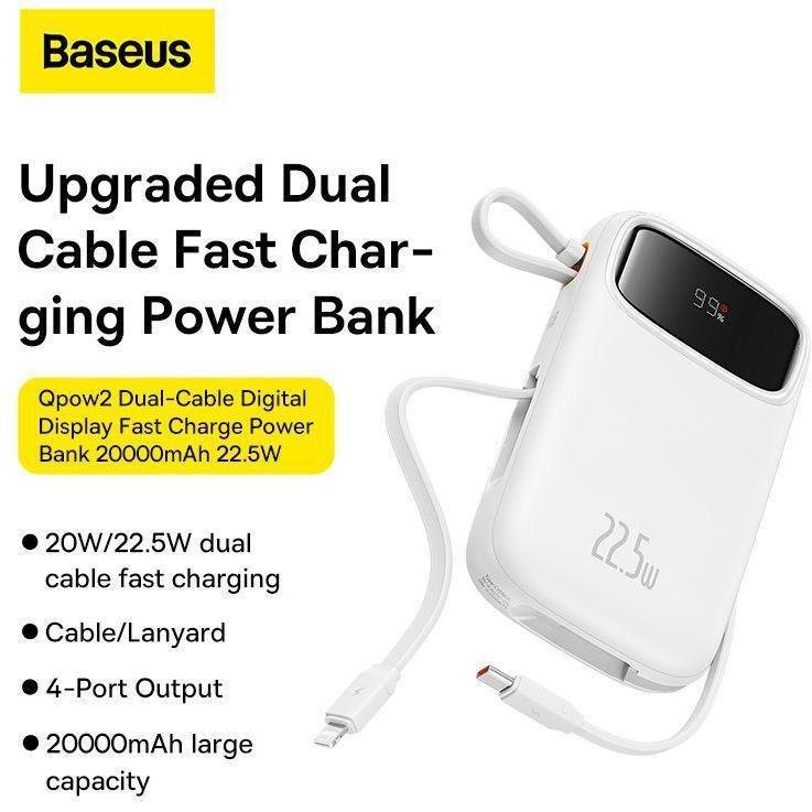 Baseus Qpow2 Dual-Cable Digital Display Fast Charge Power Bank 20000mAh 22.5W - Stellar White, , large image number 4