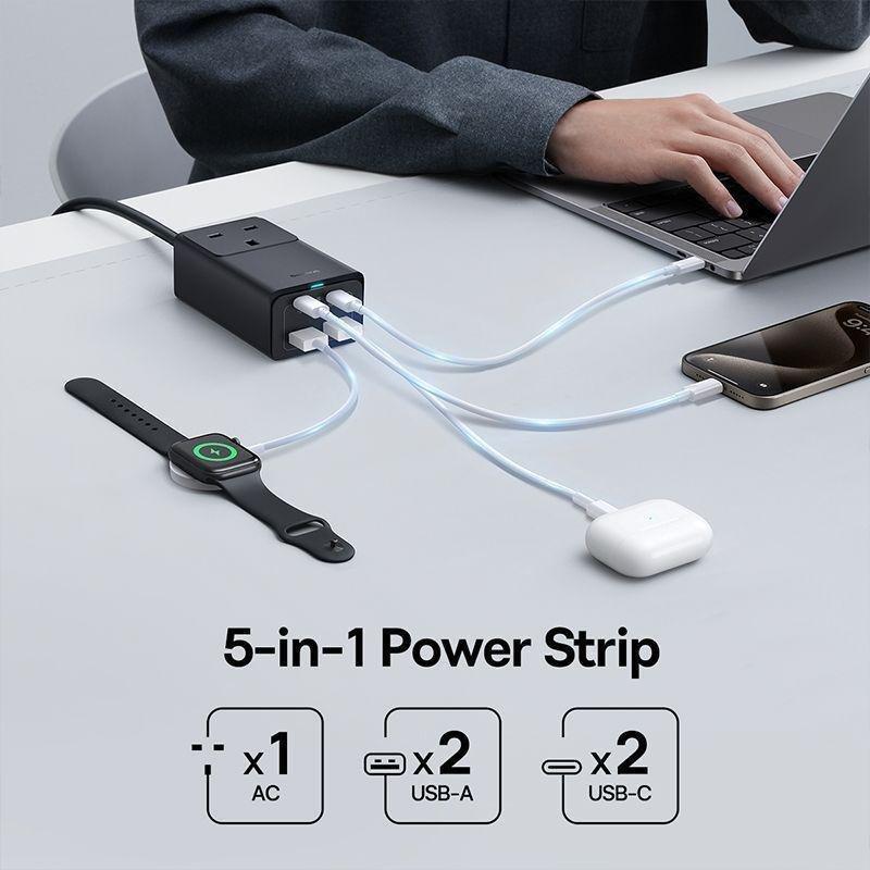 Baseus GaN5 Pro PowerCombo On Powerstrip AC + 2 USB-A + 2 USB-C 65W 1.5m UK - Black, , large image number 3