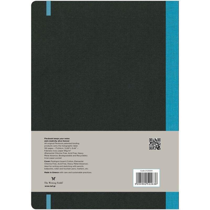 Flexbook Global Ruled B5 Notebook - Large - Black Cover/Turquoise Spine (17 x 24 cm), , large image number 1
