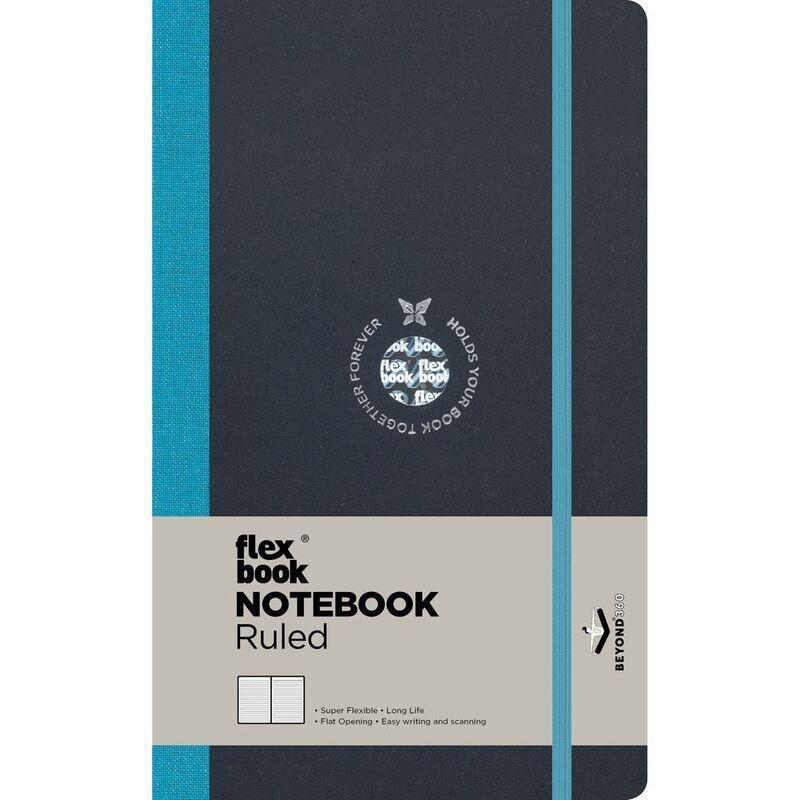 Flexbook Global Ruled A5 Notebook - Medium - Black Cover/Turquoise Spine (13 x 21 cm), , large image number 0