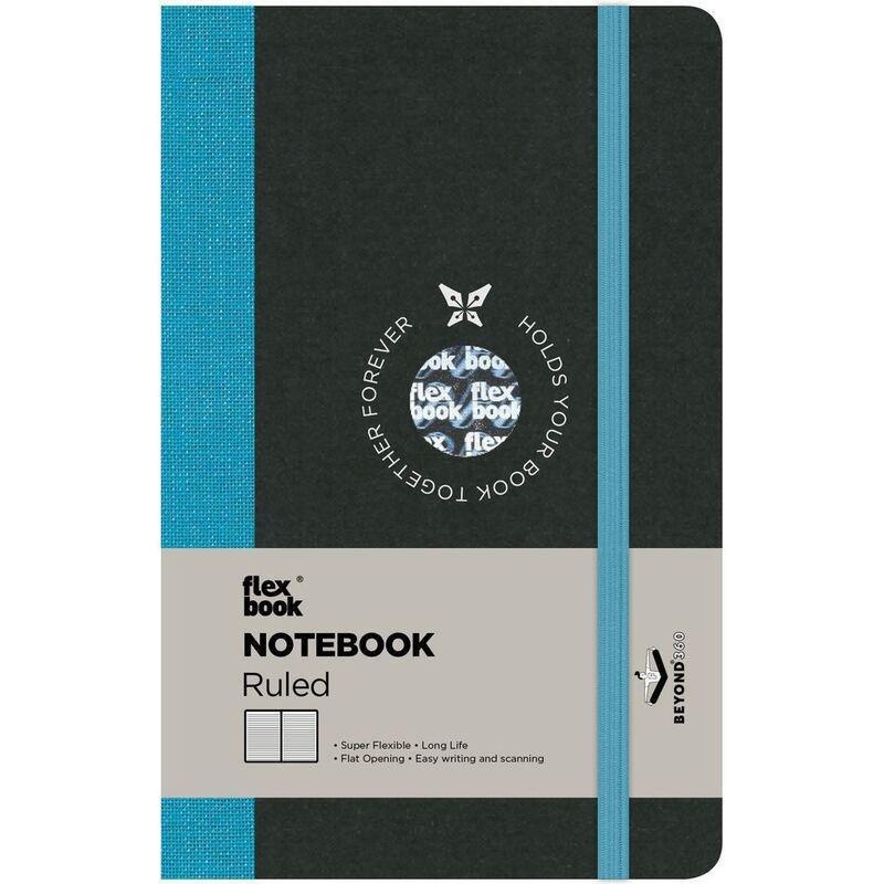 Flexbook Global Ruled A6 Notebook - Pocket - Black Cover/Turquoise Spine (9 x 14 cm), , large image number 0