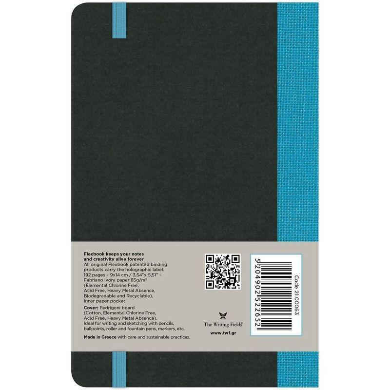 Flexbook Global Ruled A6 Notebook - Pocket - Black Cover/Turquoise Spine (9 x 14 cm), , large image number 1