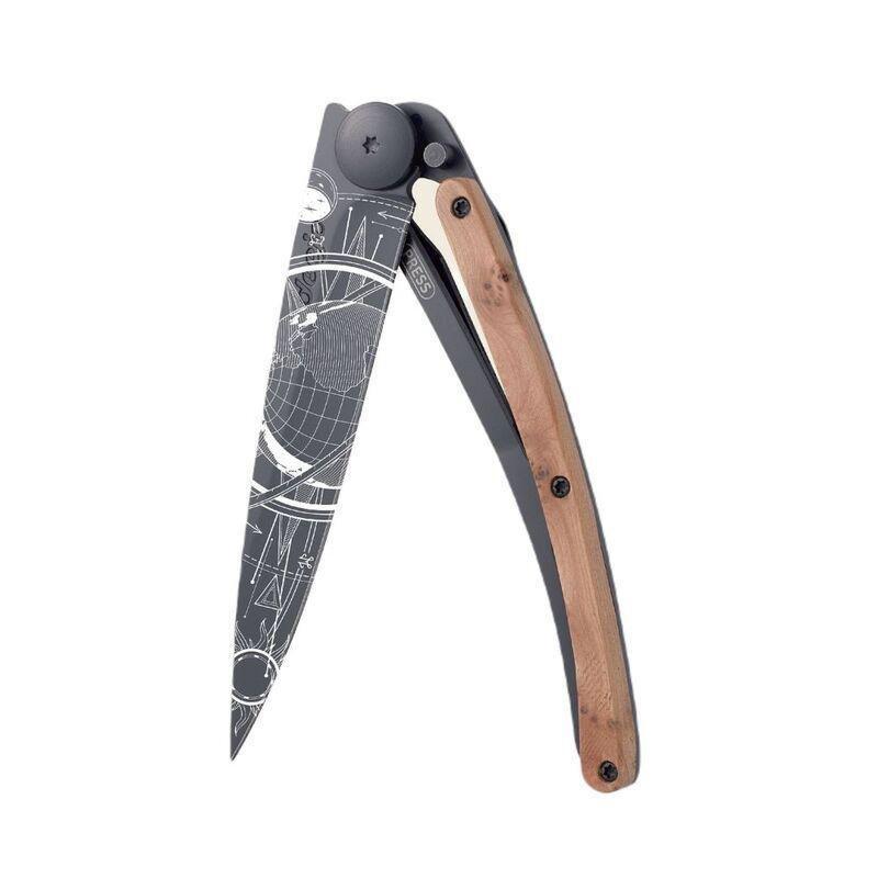 Deejo 37G Pocket Knife - Juniper Wood/Globe Trotter (Grey), , large image number 0
