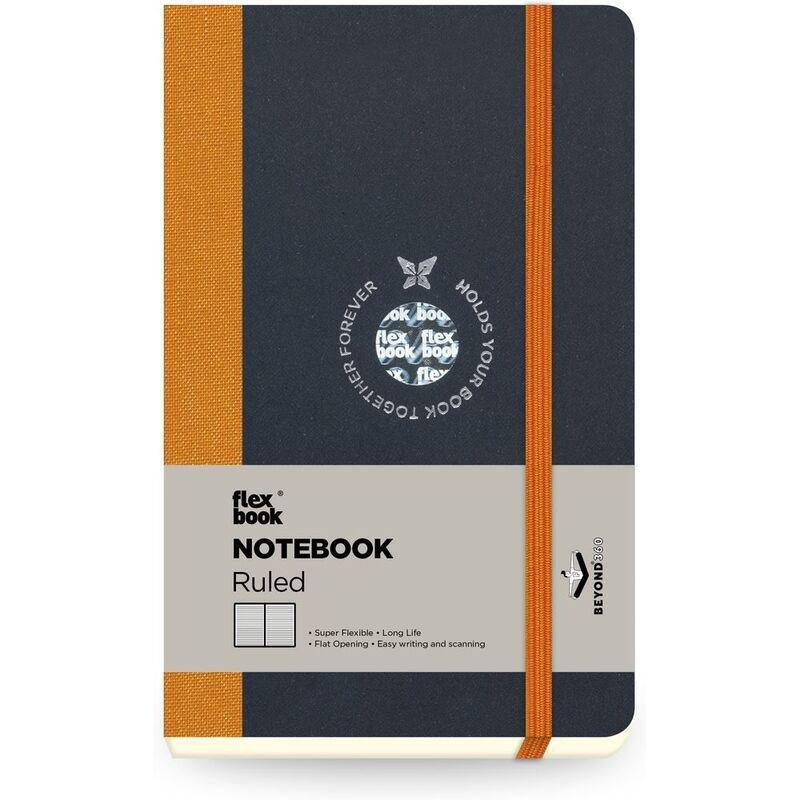 Flexbook Global Ruled A6 Notebook - Pocket - Black Cover/Orange Spine (9 x 14 cm), , large image number 0