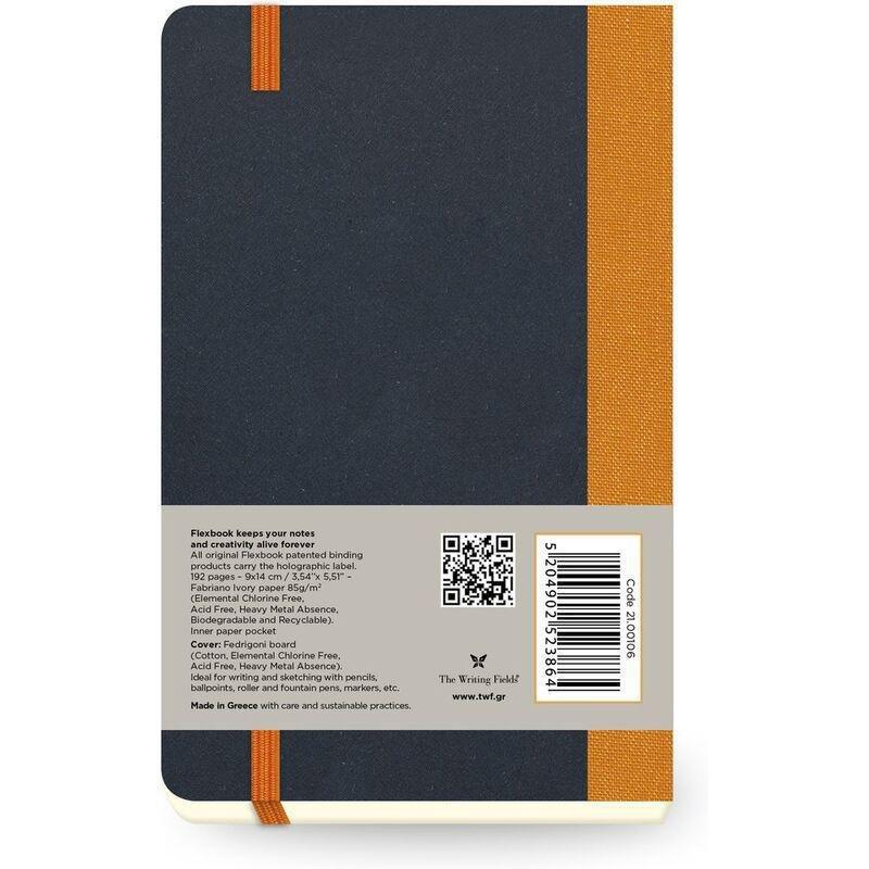 Flexbook Global Ruled A6 Notebook - Pocket - Black Cover/Orange Spine (9 x 14 cm), , large image number 1