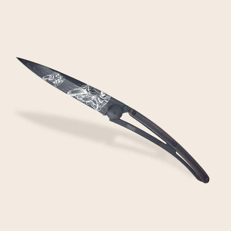 Deejo 37G Pocket Knife - Ebony Wood/Moto Racing (Grey), , large image number 1