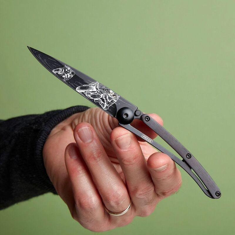 Deejo 37G Pocket Knife - Ebony Wood/Moto Racing (Grey), , large image number 5