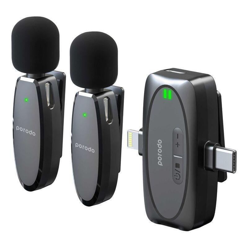 Porodo Dual Mic Lavalier Microphone (Lightning/Type-C/AUX), , medium