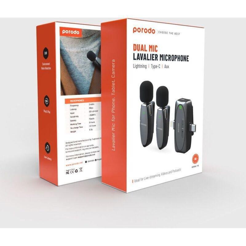 Porodo Dual Mic Lavalier Microphone (Lightning/Type-C/AUX), , large image number 4