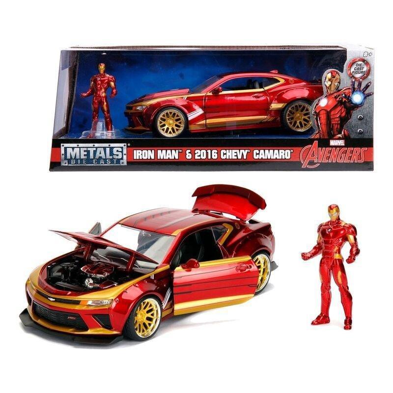 Jada Toys Metals Marvel Avengers Iron Man And 2016 Chevy Camaro Diecast Model Car With Figure 1.24 Scale, , large image number 1