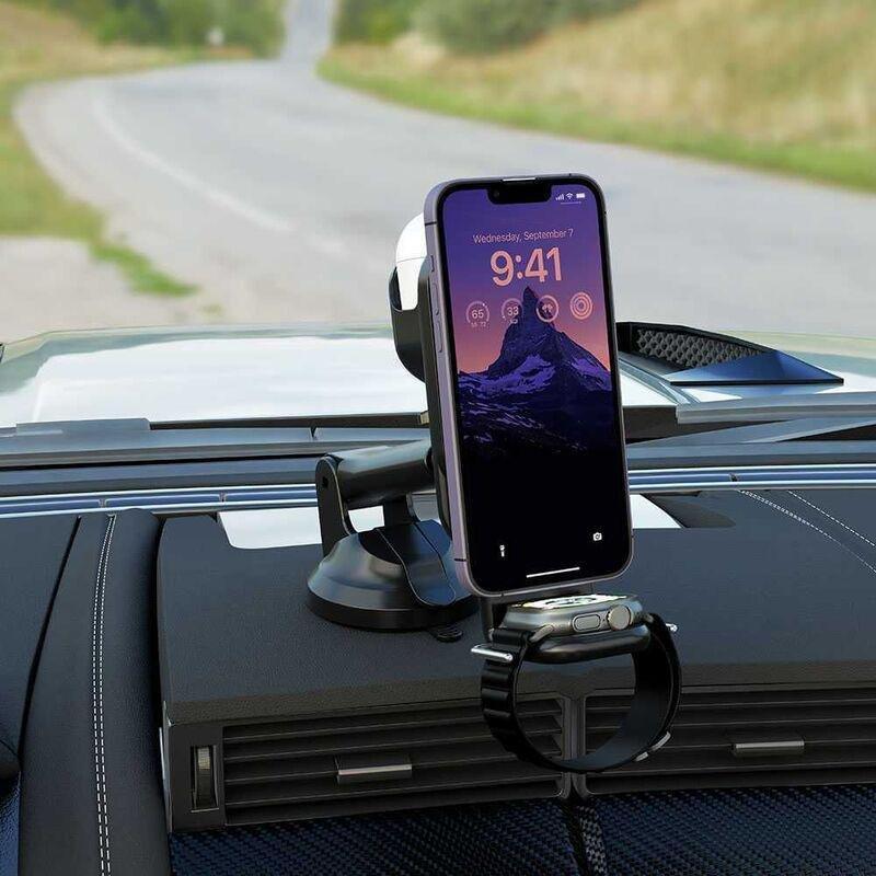Porodo 3in1 Magsafe Car Mount / Watch & Earbuds Charging QC3.0 Car Charger Included, , large image number 4