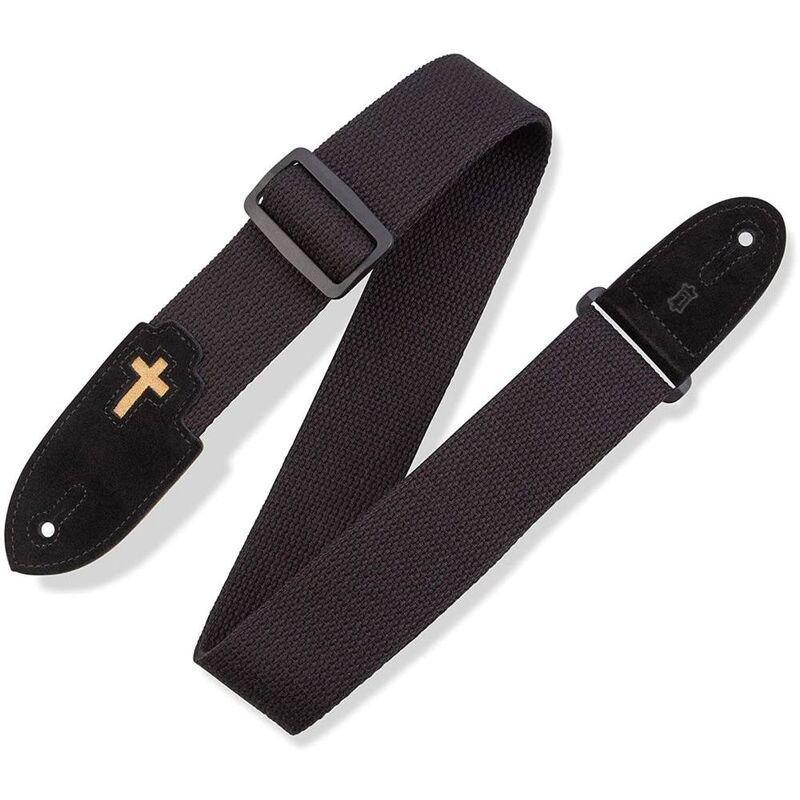 Levys MC8CBLK Cotton Guitar Strap with Cross Inlay In Tip 2-Inch, , large image number 0