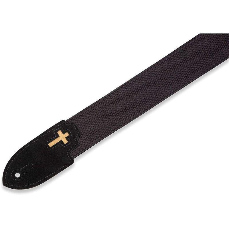 Levys MC8CBLK Cotton Guitar Strap with Cross Inlay In Tip 2-Inch, , large image number 2