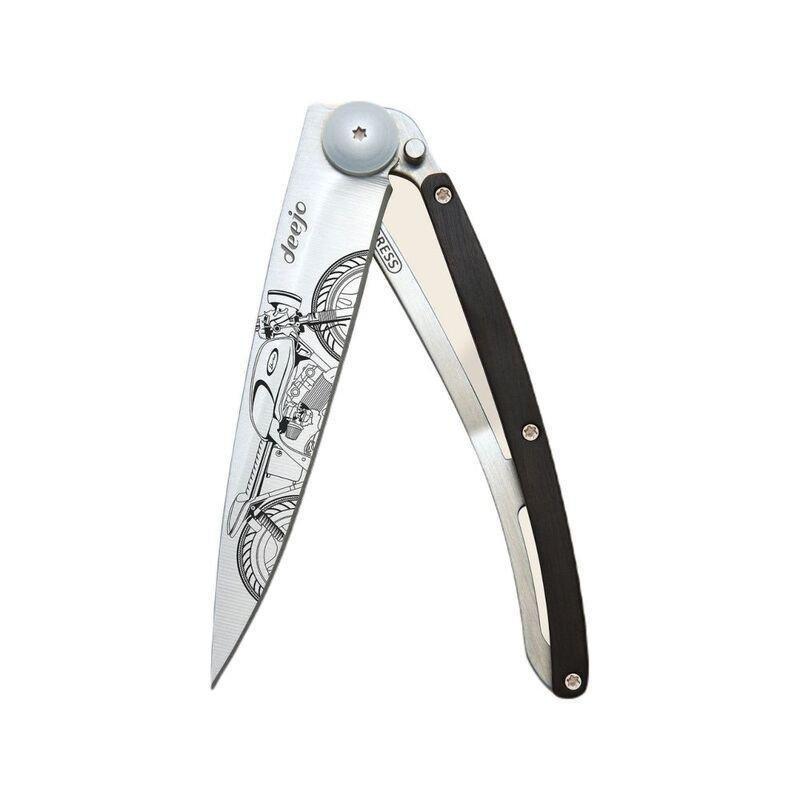 Deejo 37G Pocket Knife - Ebony Wood/Cafe Racer (Grey), , large image number 0