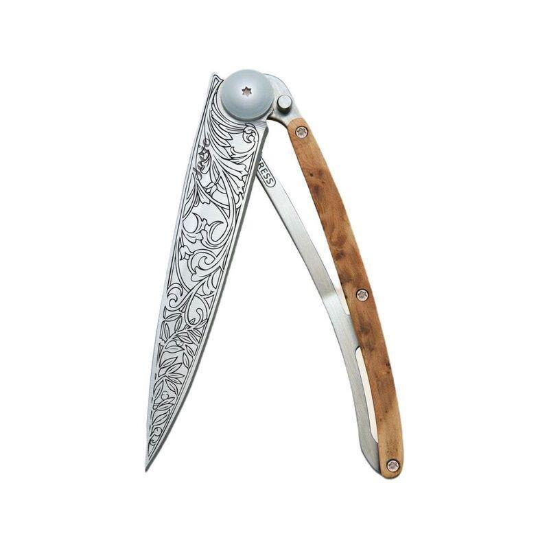 Deejo 37G Pocket Knife - Juniper Wood/Art Nouveau (Grey), , medium