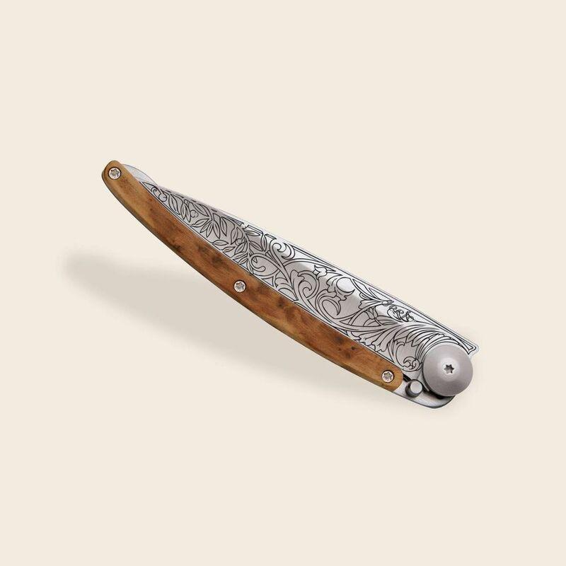 Deejo 37G Pocket Knife - Juniper Wood/Art Nouveau (Grey), , large image number 2