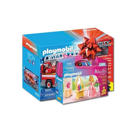 PLAYMOBIL - Playmobil Rescue Ladder Unit Playset + Playmobil Princess Vanity Carry Case (Bundle)
