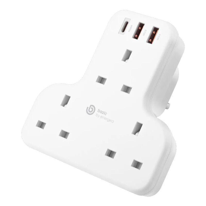 BAZIC - Bazic GoPort Trio 6-In-1 Multi-Socket Wall Charger With PD/QC 20W Fast Charging - White