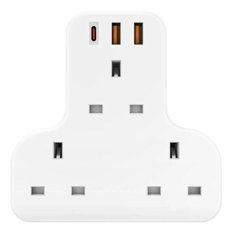 BAZIC - Bazic GoPort Trio 6-In-1 Multi-Socket Wall Charger With PD/QC 20W Fast Charging - White