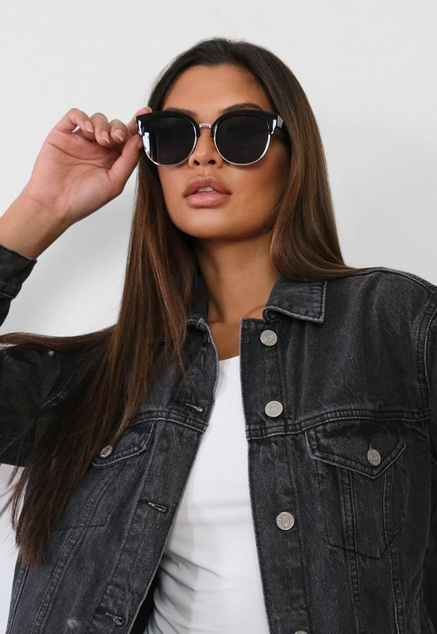 Black Half Frame Sunglasses, Women, , large image number 0