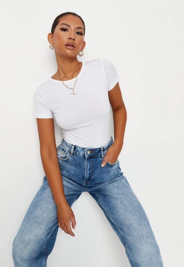 White Short Sleeve Bodysuit, Women, , large image number 1