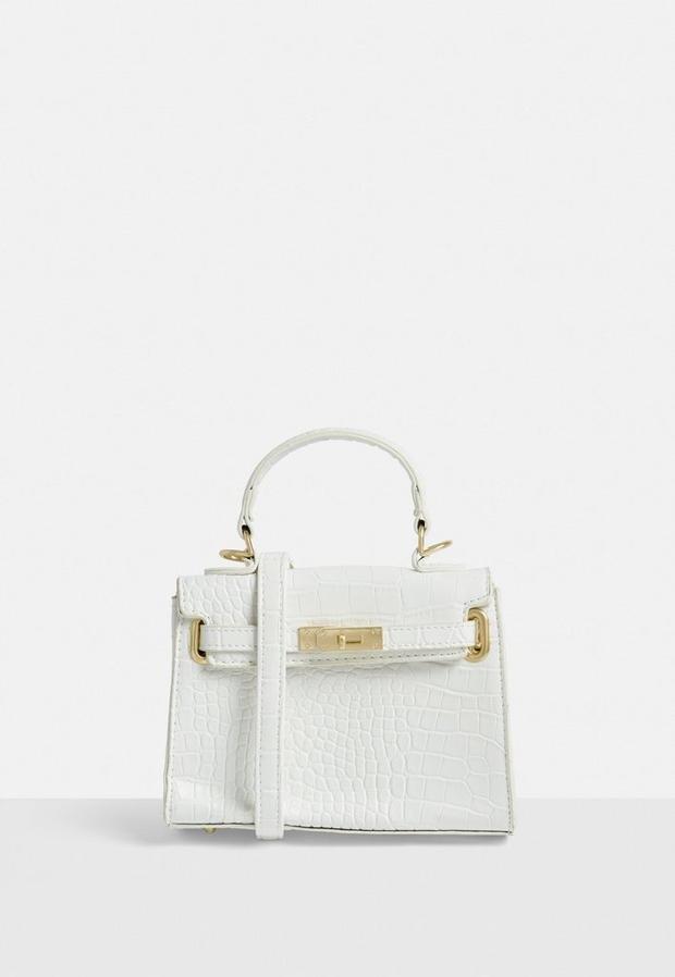 White White Croc Effect Mini Handbag, , large image number 0