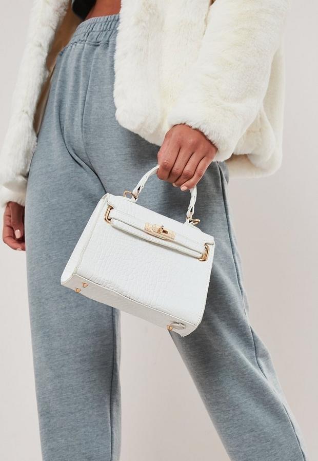 White White Croc Effect Mini Handbag, , large image number 1