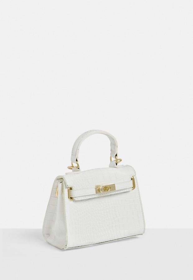 White White Croc Effect Mini Handbag, , large image number 2