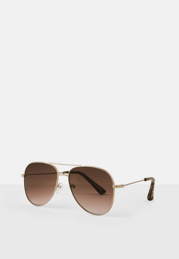 Gold Gold Look Aviator Sunglasses, , large image number 0