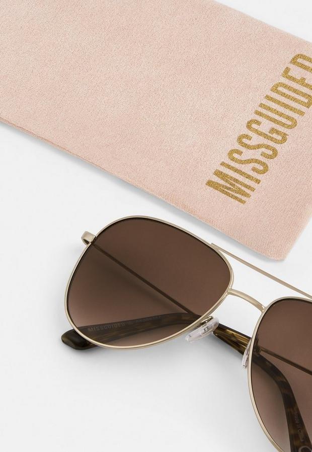 Gold Gold Look Aviator Sunglasses, , large image number 3