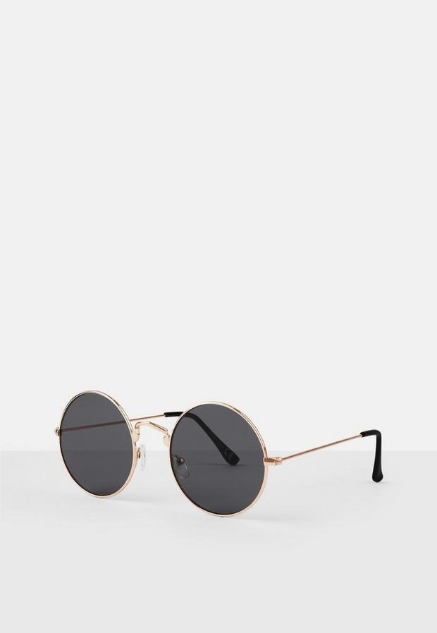 Gold Gold Metal Frame Round Sunglasses, , large image number 0
