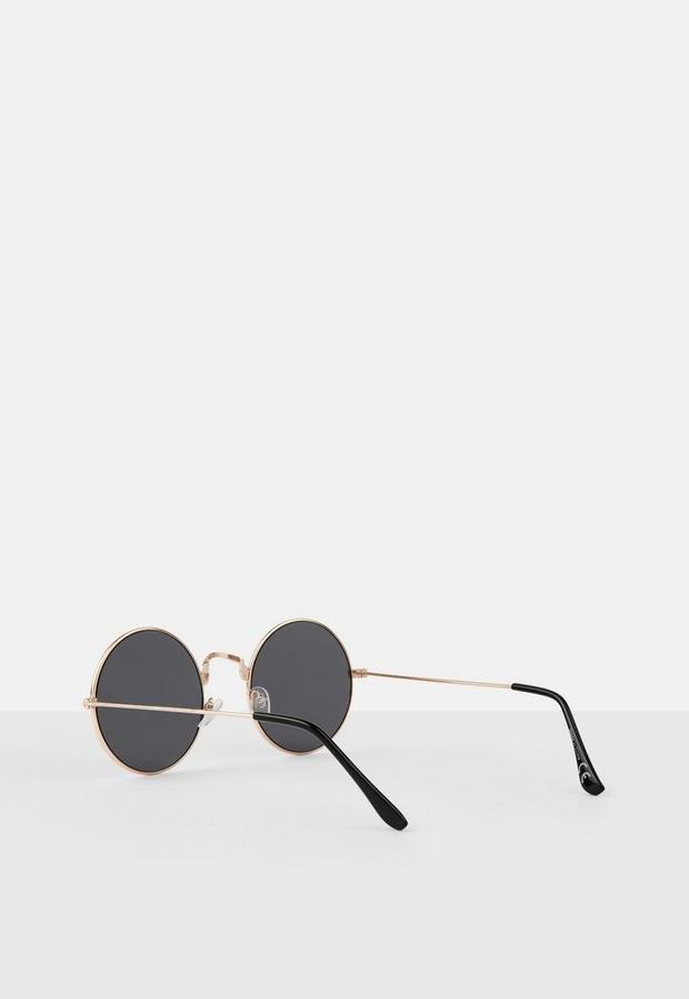 Gold Gold Metal Frame Round Sunglasses, , large image number 2