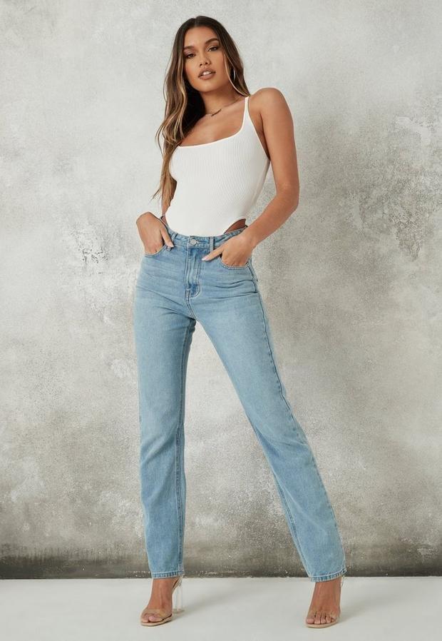 White Clear Strap Knitted High Leg Bodysuit, Women, , large image number 6