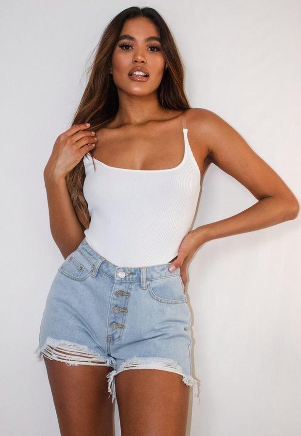 White Clear Strap Knitted High Leg Bodysuit, Women, , large image number 7