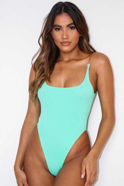 Mint Transparent Strap Knitted Bodysuit, Women, , large image number 0