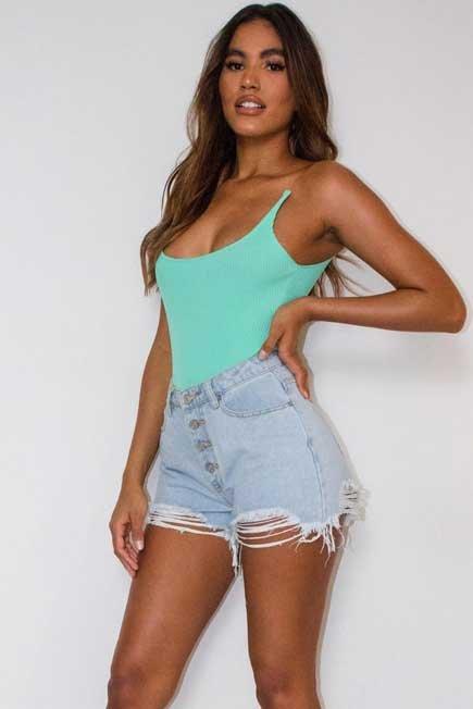 Mint Transparent Strap Knitted Bodysuit, Women, , large image number 2