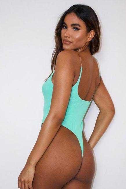 Mint Transparent Strap Knitted Bodysuit, Women, , large image number 3