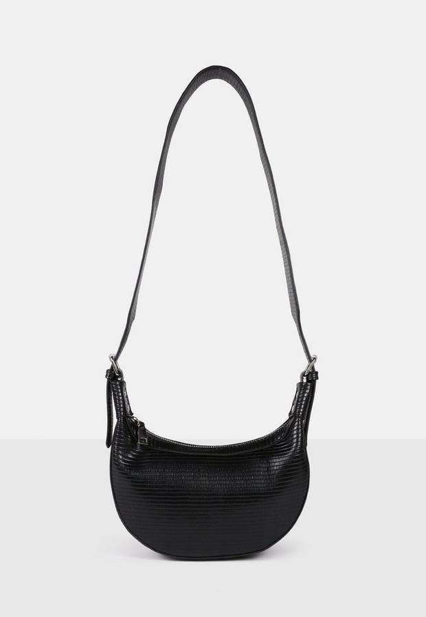 Black Snake Effect Saddle Shoulder Bag, , large image number 0