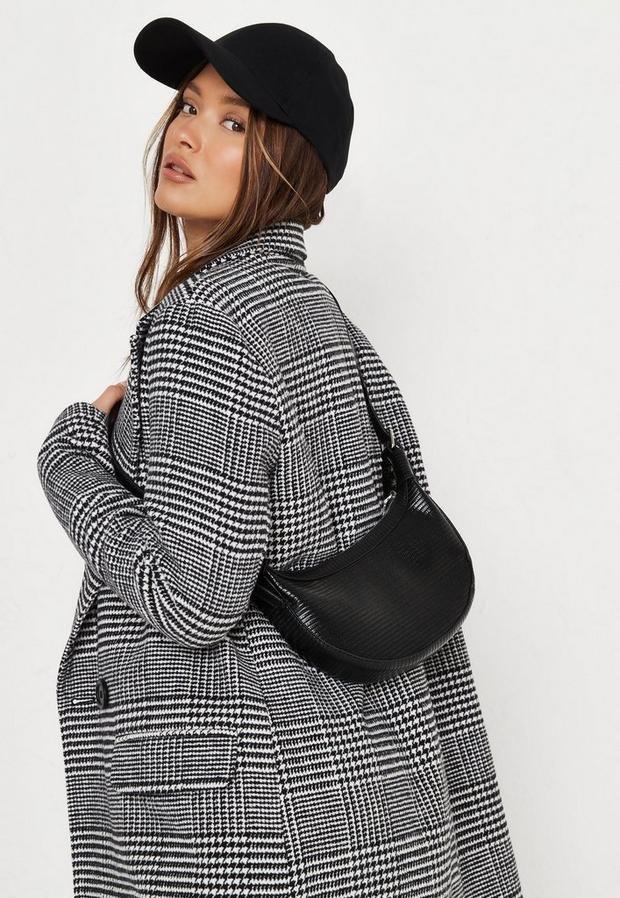 Black Snake Effect Saddle Shoulder Bag, , large image number 1