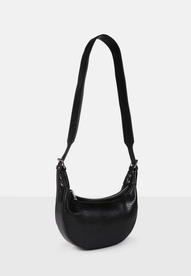 Black Snake Effect Saddle Shoulder Bag, , large image number 2